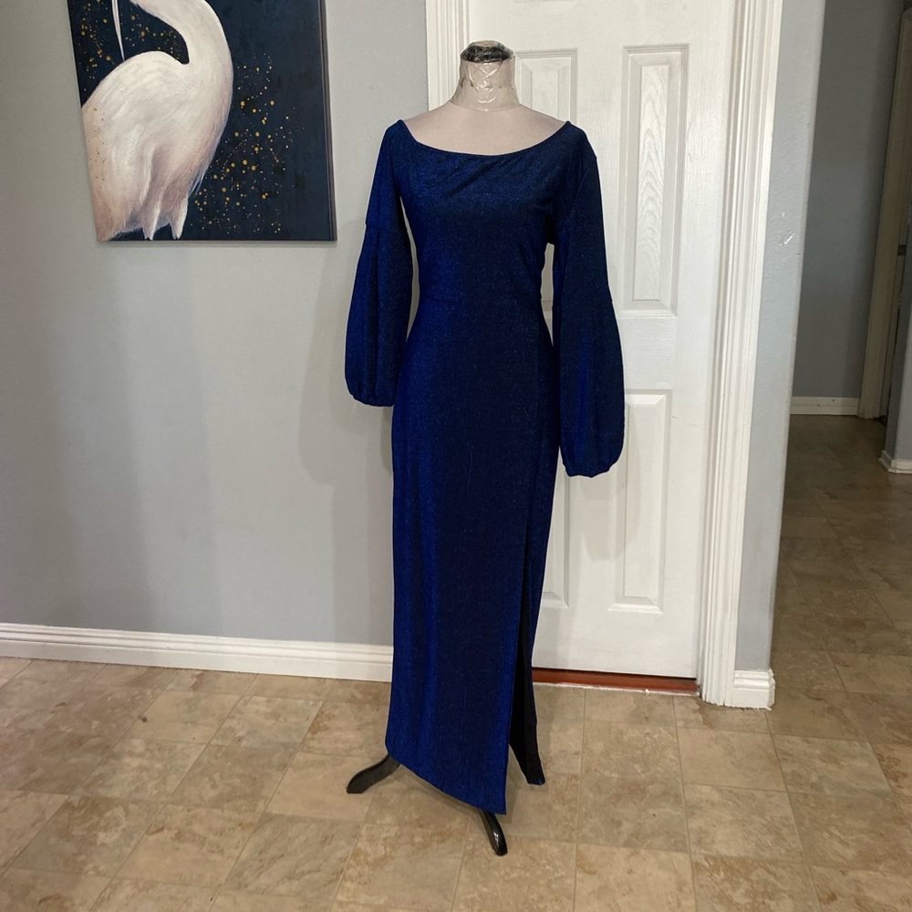 Women Large Dark blue, floor-length evening gown, balloon Sleeve - Picture 4 of 9